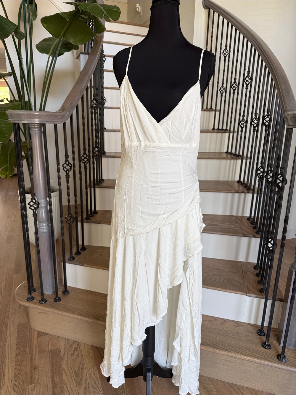 Bardot White Asymmetrical Dress with Spaghetti Straps (L)